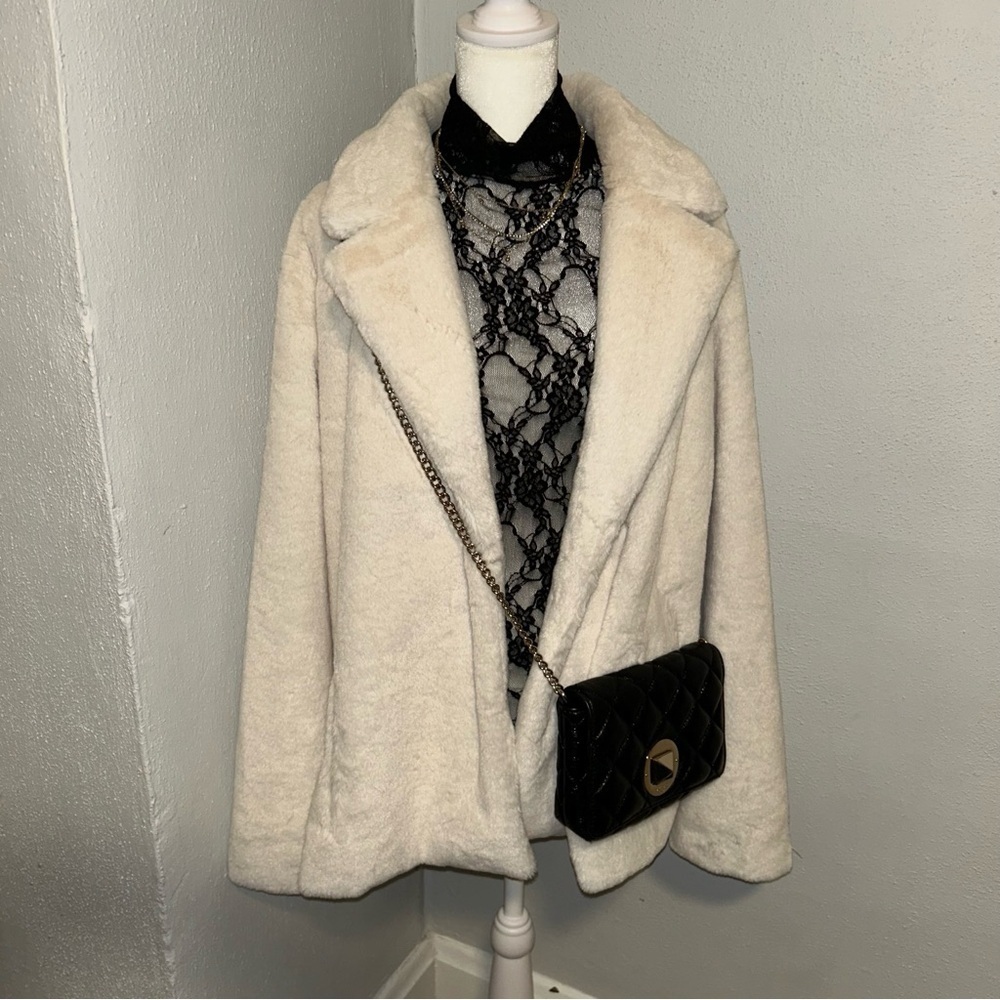 Express Cream faux fur over coat